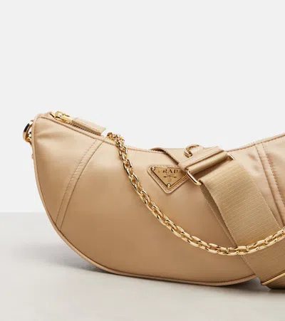 Prada Re-nylon Demi-lune Shoulder Bag In Brown