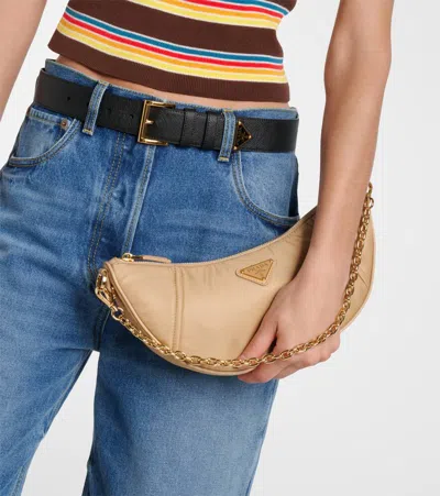 Prada Re-nylon Demi-lune Shoulder Bag In Brown
