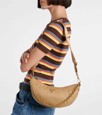Prada Re-nylon Demi-lune Shoulder Bag In Brown