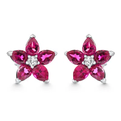 Pompeii3 2.19ct Ruby & Diamond Alexa Earrings 14k White Gold Lab Grown