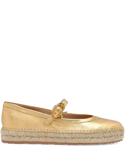Gianvito Rossi Elda Metallic Leather Espadrille Mary Jane Flats In Gold