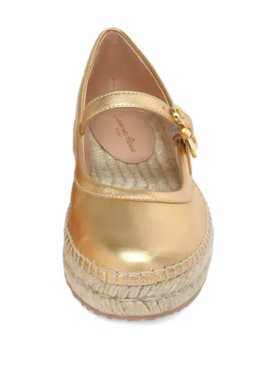 Gianvito Rossi Elda Metallic Leather Espadrille Mary Jane Flats In Gold