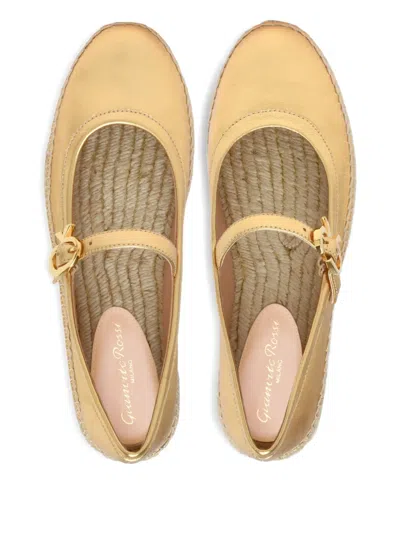 Gianvito Rossi Elda Metallic Leather Espadrille Mary Jane Flats In Gold