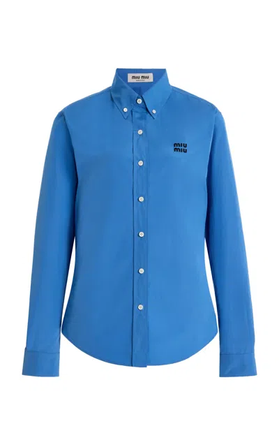 Miu Miu Button-detailed Cotton-poplin Shirt In Blue