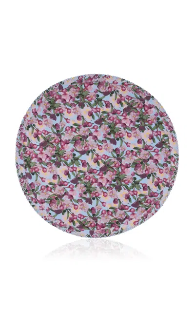 Sophie Williamson Design Set Of Six Round Placemats In Romantic Pink Cherry Blossom Print On Blue In Pink