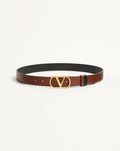 Valentino Garavani Leather Belt With Adjustable Length And Reversible In Brown