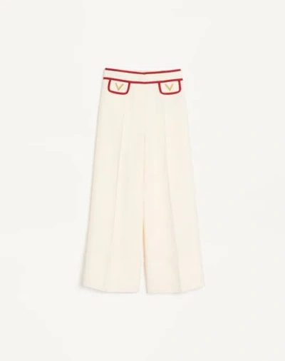 Valentino Ivory Trousers With Gold V In Neutral