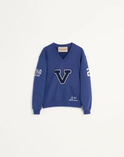 Valentino Blue Cotton "v" College Sweatshirt