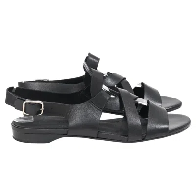 Iris & Ink Strappy Flat Sandals In Black Leather