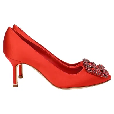 Manolo Blahnik Hangisi 70 Pumps In Red Satin
