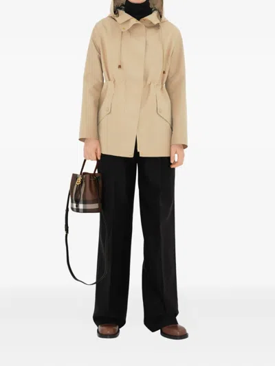 Burberry Logo Plaque Checked Drawstring Shoulder Bag