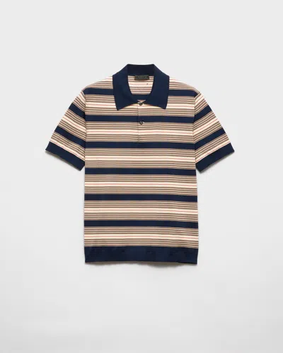 Prada Embroidered Stretch Cotton Blend Polo Shirt
