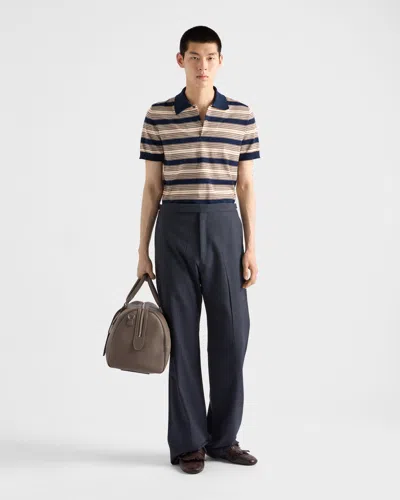 Prada Embroidered Stretch Cotton Blend Polo Shirt