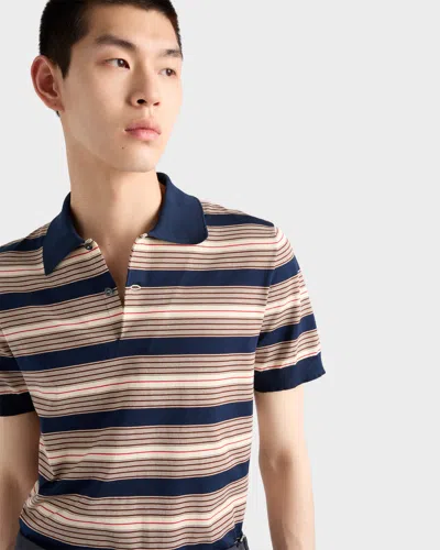 Prada Embroidered Stretch Cotton Blend Polo Shirt