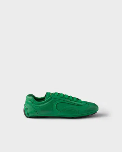 Prada Montecarlo Re-edition 2005 Antiqued Nappa Leather Sneakers In Green