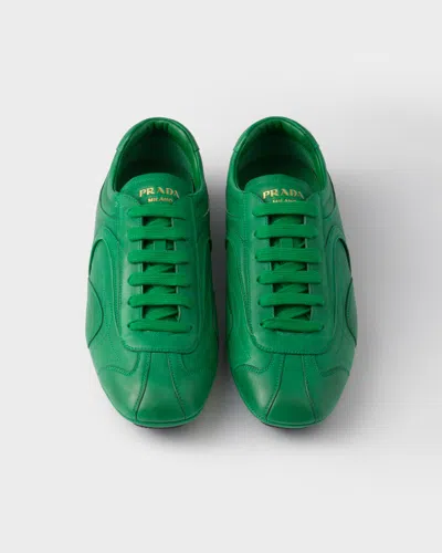 Prada Montecarlo Re-edition 2005 Antiqued Nappa Leather Sneakers In Green