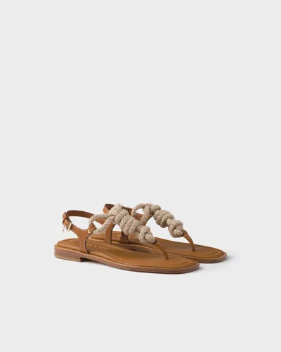 Prada Leather And Cord Thong Sandals In Brown