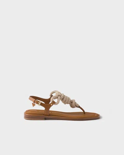 Prada Leather And Cord Thong Sandals In Brown