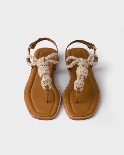 Prada Leather And Cord Thong Sandals In Brown