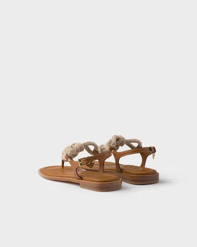 Prada Leather And Cord Thong Sandals In Brown