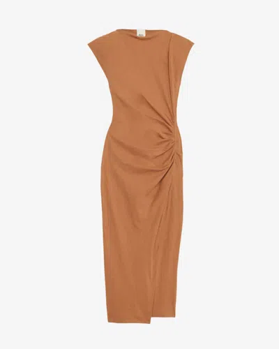 Isabel Marant Nadela Midi Dress With Side Slit In Brown