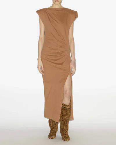 Isabel Marant Nadela Midi Dress With Side Slit In Brown
