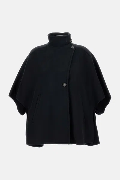 Max Mara Relaxed Black Cashmere Coat With High Collar And Wide Sleeves In Black