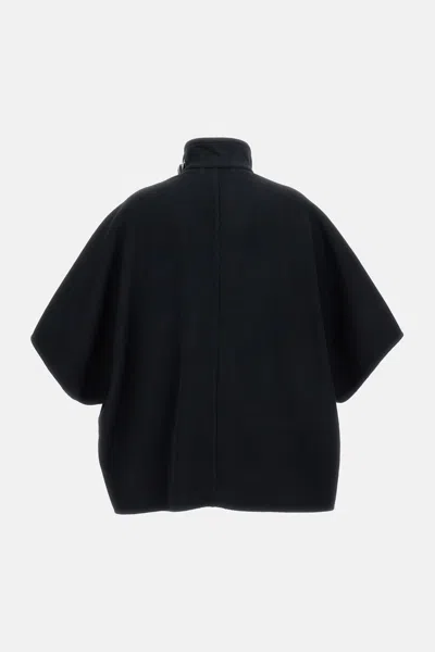 Max Mara Relaxed Black Cashmere Coat With High Collar And Wide Sleeves In Black