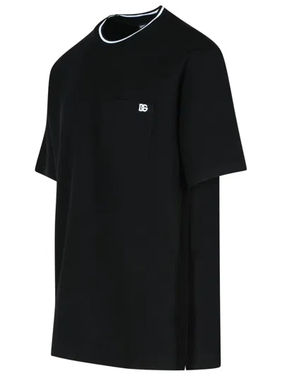 Dolce & Gabbana Cotton Piqué T-shirt With Contrasting Collar In Black