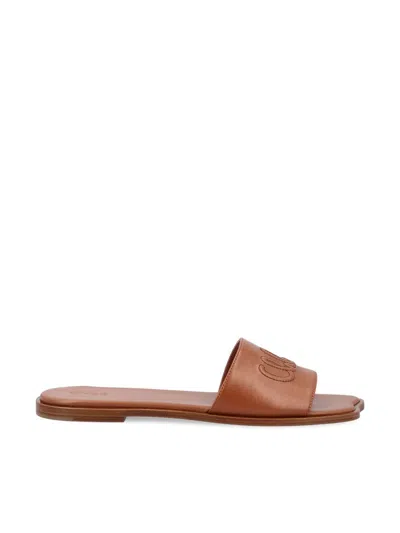 Chloé Soleil Leather Flat Slide Sandals In Brown