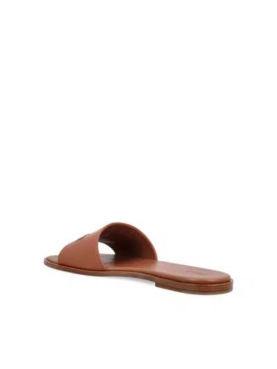 Chloé Soleil Leather Flat Slide Sandals In Brown