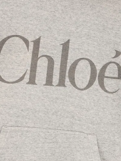 Chloé Cotton Blend Logo Hoodie In Gray