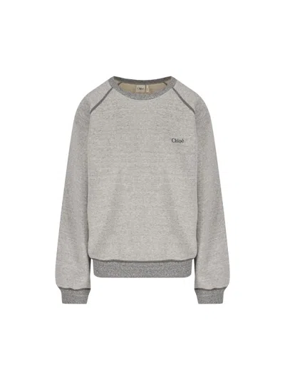 Chloé Logo Embroidered Fleece Sweatshirt In Gray