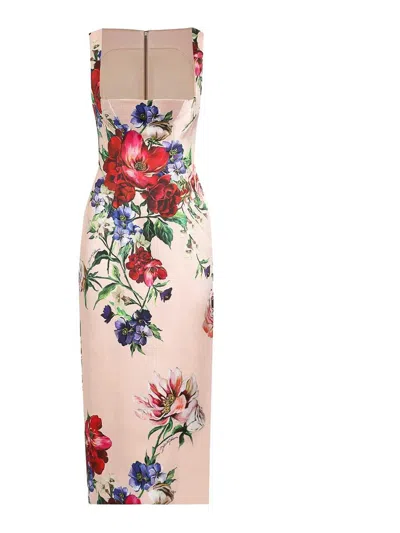 Dolce & Gabbana Flower Print Satin Sheath Longuette Dress