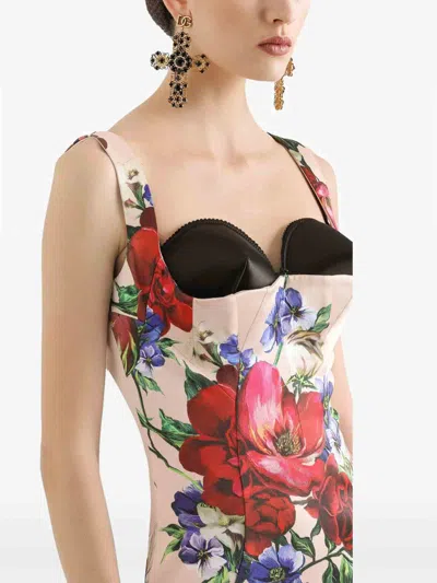 Dolce & Gabbana Flower Print Satin Sheath Longuette Dress