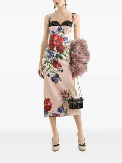 Dolce & Gabbana Flower Print Satin Sheath Longuette Dress