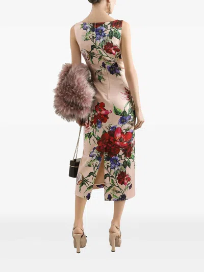 Dolce & Gabbana Flower Print Satin Sheath Longuette Dress