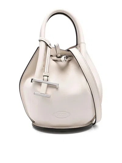 Tod's Mini Leather Bucket Bag In White