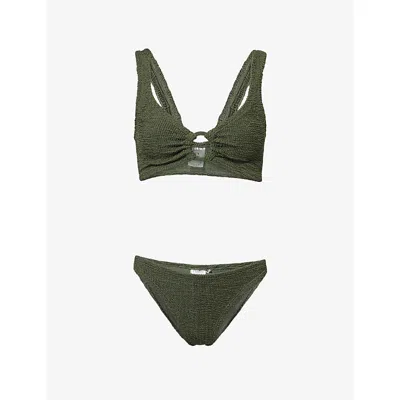 Hunza G 'julia' Green Bikini With Chunky Fixed Straps And Cut-out With Ring In Green