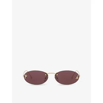 Fendi Rimless Oval-frame Crystal-embellished Gold-tone Sunglasses