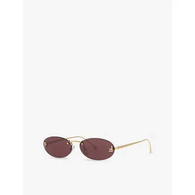 Fendi Rimless Oval-frame Crystal-embellished Gold-tone Sunglasses
