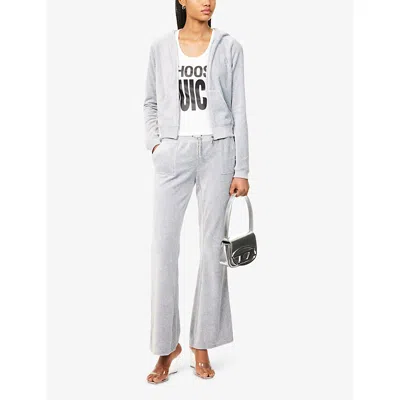 Juicy Couture Womens Silver Marl Caisa Ultra Logo-print Cotton-blend Tracksuit Bottoms