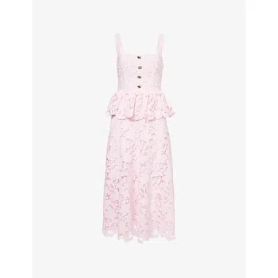 Self-portrait Womens Pink Peplum Sleeveless Lace Midi Dress