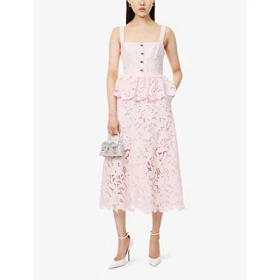 Self-portrait Womens Pink Peplum Sleeveless Lace Midi Dress