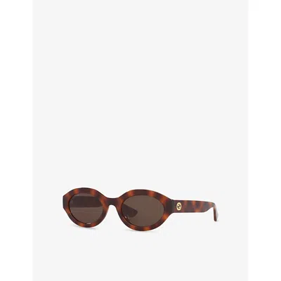 Gucci Womens Brown Gg1579s Oval-frame Injected Sunglasses In Red