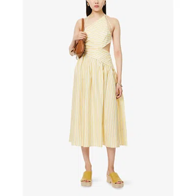 Zimmermann Womens Yellow Stripe Stripe-print Asymmetric Linen Midi Dress Xs In Yellow