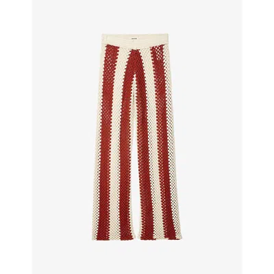 Zadig & Voltaire Womens Judo Pia Regular-fit Striped Crochet Cotton Trousers In Multi