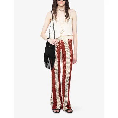 Zadig & Voltaire Womens Judo Pia Regular-fit Striped Crochet Cotton Trousers In Multi