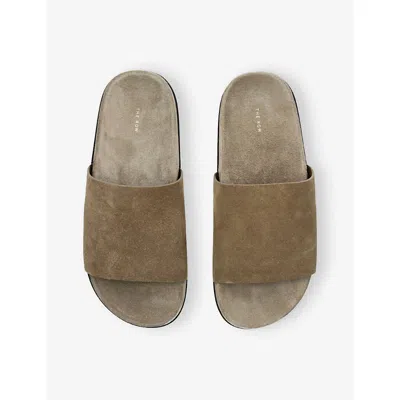 The Row Hugh Suede Flat Slide Sandals In Nude