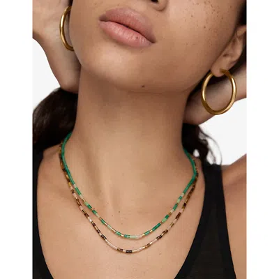 Monica Vinader Womens Delphi Gemstone 18ct Yellow Gold Vermeil And Green Onyx Beaded Necklac In Green